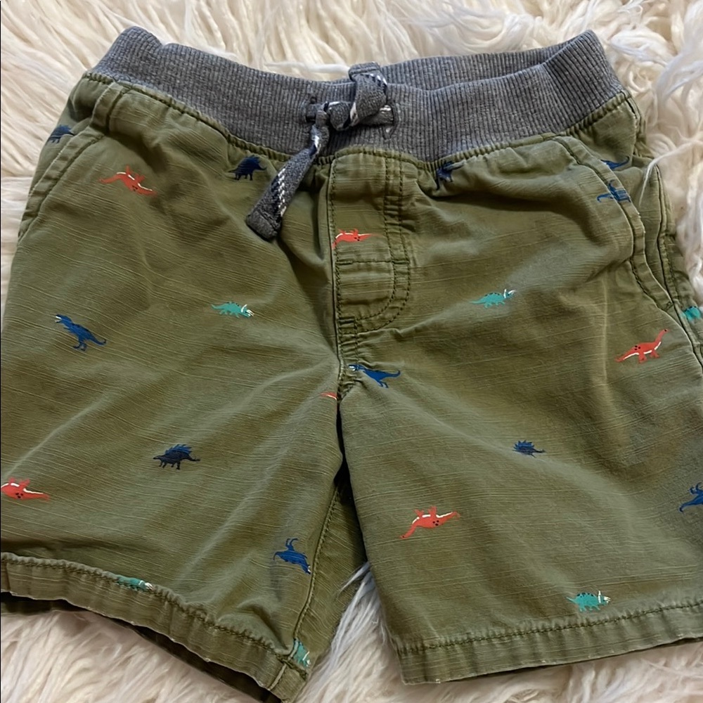 Olive Dinosaur Print Kids Shorts